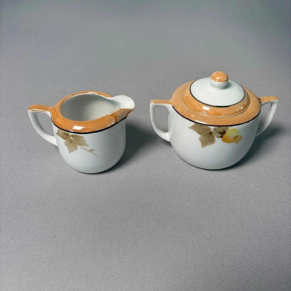 Vintage Noritake Hand Painted Lusterware Floral Creamer and Sugar Bowl Set Japan
